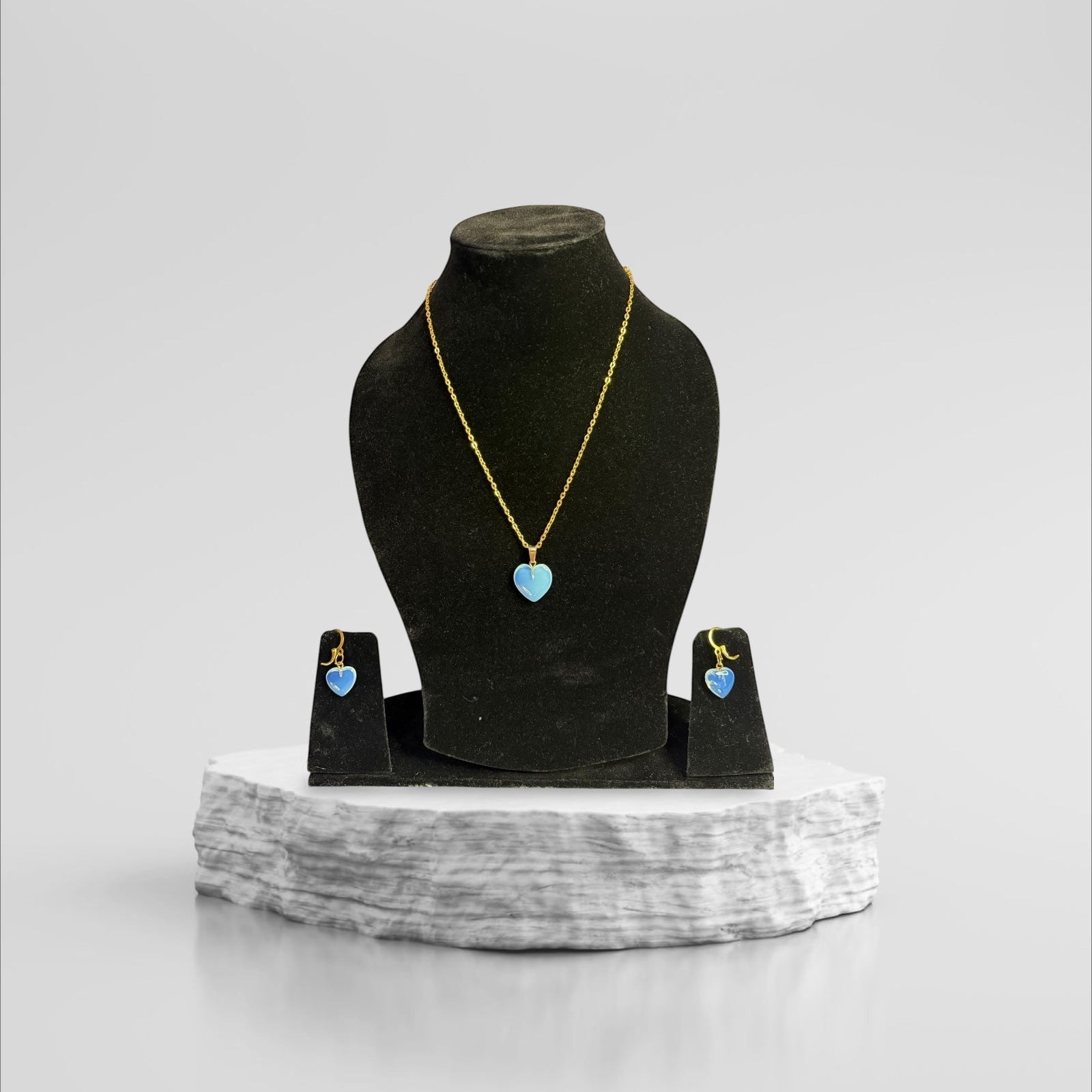 Opalite Heart Drop Pendant with Earring Set