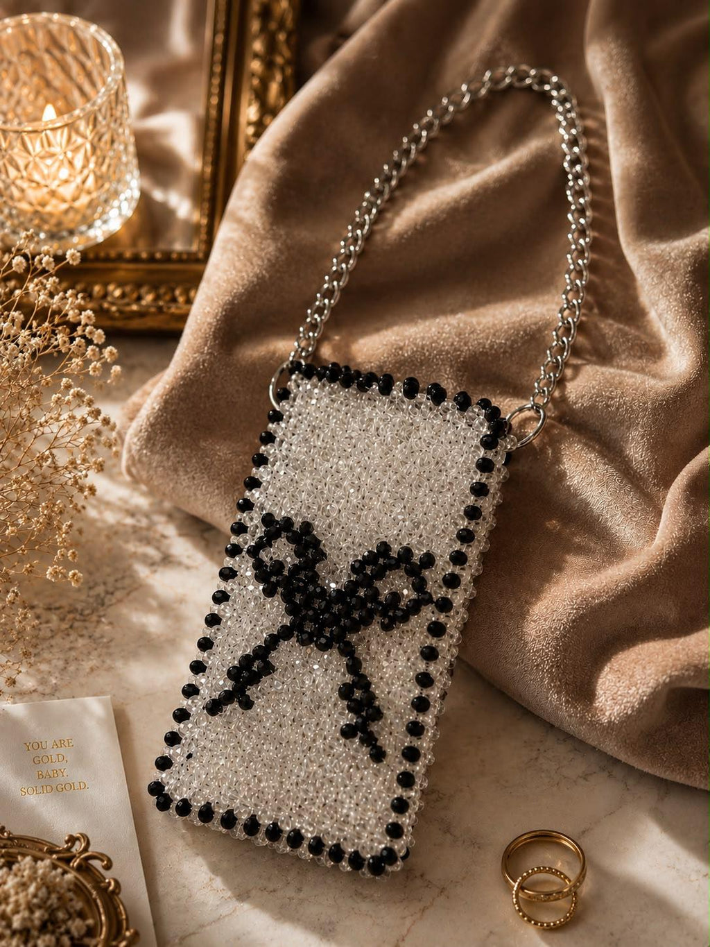 Beaded Bow Phone Bag | Handmade Pearl Crossbody