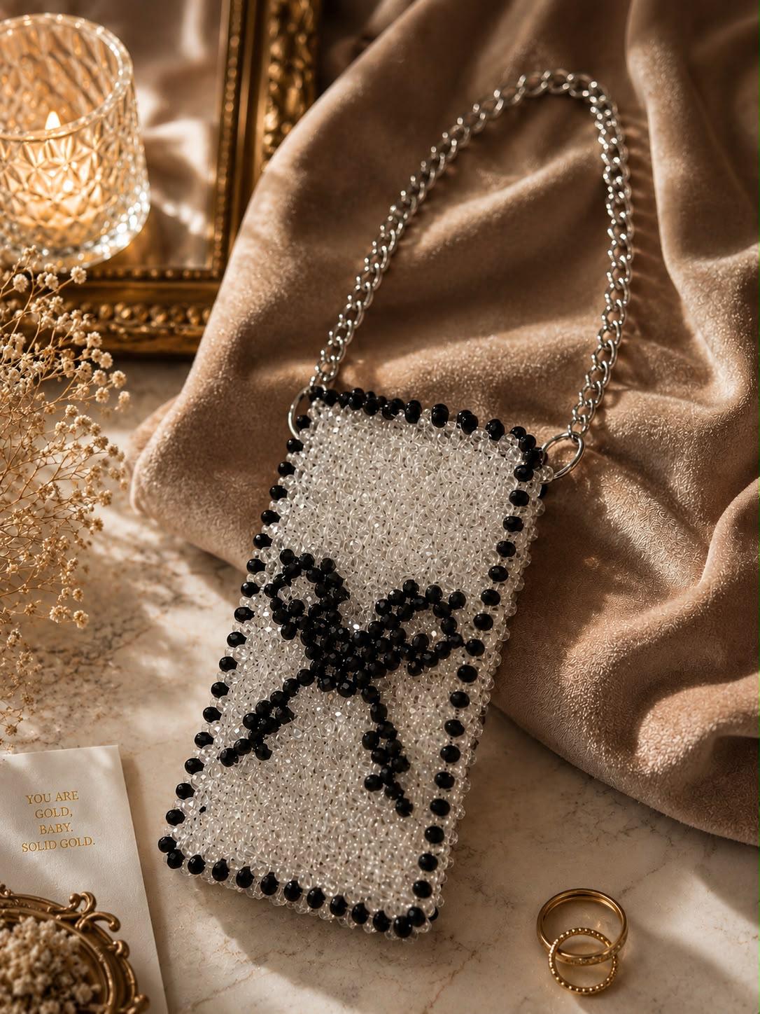 Beaded Bow Phone Bag | Handmade Pearl Crossbody